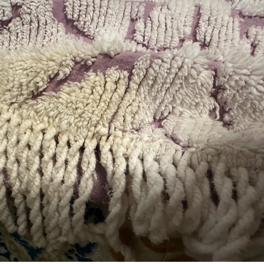 Vintage Chenille Bedspread Lavender Good Tufted Floral Fringe Boho Cottagecore